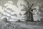 \"The Old Mill\", 24x36 cm, pencil on paper, 2018.