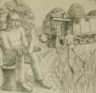 Sketch for the painting \"The Strugatsky Brothers. A Picnic on the Roadside\", 22.7x23.4 cm, paper, graphite pencil, 2017.