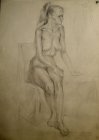 Drawing «Sitting naked girl». Paper, graphitic pencil. 61x43, 1995.