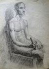 Сидящий натурщик с тростью. Бумага, графитный карандаш. 61х43см, 1996 г.с.