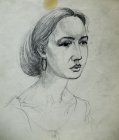 Лариса Лелекова, портретная зарисовка. Бумага, графитный карандаш. 31х28,5см, 1997г.с.