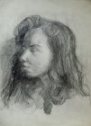 Olga Tsepljaeva (Gigolaeva) a portrait sketch. Paper, graphitic pencil. 43x30.5, 1994.