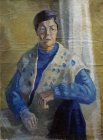 Woman in woolen sweater. Staged model. 70х55 cm, oil on canvas. 1994.
