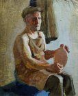 Elderly man - the potter. 60x50 cm, oil on canvas. 1996.