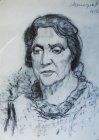 Portrait sketch of an elderly woman. 50х43 cm paper and coal. 1996.