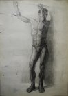 Naked male model standing. 70х53 cm, paper, graphite pencil. 1997.