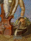 Рука персонажа картины \"Скрипка Дали\" с туловицем из морской раковины и скрипки. Гора, утюг и снежинки (фрагмент).