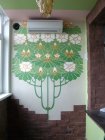 «A Tree The Chestnut». A decorative list on balcony walls.   Acryle, mosaic gold. A private sector. Podgornaja street. Ryazan. 2011. 