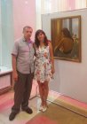 Spouses Andrey and Irina Mironovy at Andrey\'s picture \"Young Ryazan\". Opening of the art project \"Ryazan I Love You!\" Ryazan state regional puppet theater, on August 31, 2016. The action is dated for \"City Day\".