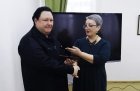 Chairman of the Russian Union of Professional Writers Irina Ivanovna Manina (Moscow) and Alexey Akindinov. Meeting of the RSPL members. Ryazan library named after Gorky. November 12, 2022.