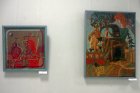 Alexey Akindinov\'s pictures (at the left - to the right): \"Perfume\", \"Bus-stop \"Ryazan patterns\". The exhibition \"A look at the artist Ryazan\", February 5, 2016. Showroom of the Union of artists of Russia, Ryazan. 