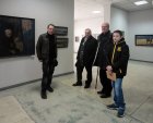 At the left – the artist Victor Grusho-Novitsky against the pictures (small), in the center – the artist Nikolay Roslyakov. The Spring 2015 exhibition devoted to the 70 anniversary of the Victory over fascism.