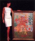 Ruslana Andrijanova – organizer of exhibition «Curtain’s Up. Russian Art Past & Present» in the USA, state of Oklahoma, in Tulsa – with Alexey\'s picture «Geriki». The photo is taken from magazine «INTERMISSION» (september 2005, page 27, USA).