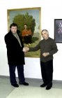 Художник Анатолий Васильевич Степанов и Алексей Акиндинов на фоне картины Алексея.