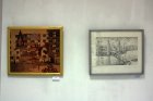 A. Akindinov\'s works, at the left \"World\" (painting\"), on the right \"Ryazan of the future\" (schedule). Opening of a personal exhibition of Alexey Akindinov \"Patterns\". Showroom \"Historical and Art Museum\". 