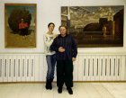 The model Natalya Lebedeva and Alexey Akindinov at opening of his personal Patterns exhibition in showroom of the Cultural and exhibition center of \"The historical and art museum\"