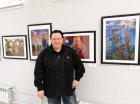 Alexey Akindinov near his paintings at the opening of the exhibition \"Inspiration by Ornament\". Lyubertsy Art Gallery, February 4, 2023 Moscow.
