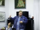 Alexey Akindinov tells about the pictures. Zakharovsky museum of local lore, opening of a personal exhibition of Alexey Akindinov \"My small Homeland\", on June 2, 2016, Ryazan region, Russia.