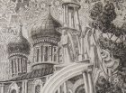 Assumption Cathedral and Tower with trumpeting angels. A fragment of the sketch for the painting \"Chaine Ryazan Kremlin\", 2015-2016.