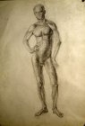 Man\'s standing model. Paper, graphitic pencil. 61x43, 1998.