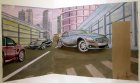 The sketch to a monumental list «The City. Cars», in a private sector in a children\'s room. Paper, acryle. 34x58, 2007.