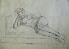 Sketch «Alexey Akindinov\'s Naked wife – Elena». Paper, graphitic pencil. 25x34, 2001.