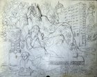 Король и шут, велением судьбы попали в наше время (эскиз к картине). 18х25 см, бумага, графитный карандаш, 1996 г.с.