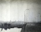 View of the Ryazan across the bridge on the Oka River. 60x80 cm, paper, graphite pencil. 1995.