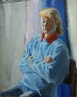 The Model in a blue sweater. Staged model. 60x50 cm, oil on canvas. 1992.