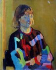 The model in colorful sweater in warm - cold light. 25x18 cm, paper, oil. 1994.