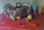 Still life with a basket and a mountain ash. 55х80sm, canvas, oil. 1994.