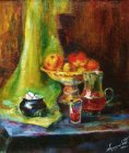 Still life with apples, lump sugar and garnet juice. 60х50sm, canvas, oil. 1993.