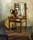 Still life with a chair and a porcelain cup. 60х50sm, canvas, oil. 1992.