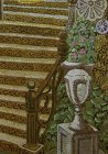 Фрагмент картины «Утро.» Кованые перила лестницы, орнаментальные ступени, ваза с розами и плющ. 