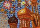 Domes of the Assumption Cathedral. Morning Stars. Trumpeting angel. Detail of the painting \"To Chaine of the Ryazan Kremlin\"