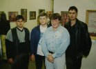 At the opening of self exhibition of Alexey - «Key». At the exhibition gallery of the Ryazan Regional youthful library. September 2003. In a circle of friends-artists (from left - to right): Michael Lyamtsev, Pavel Grigoriev, Alexey, Alexandr Semenov