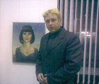 Alexey Akindinov and its picture \"Portrait of Anastasiya Kolskaya\". On December, 1st 2010. Opening of the exhibition devoted To the 70 anniversary of the organization of the Ryazan branch of the Union of artists of Russia. Moscow, street Pokrovka, 37