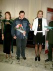 At opening of an exhibition of Alexey Akindinov in Zhivago - bank. At left - to right: Alexey\'s wife Elena Gorjacheva, Alexey Akindinov. September 2005.