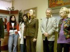 At opening of an exhibition of Alexey Akindinov in Zhivago-bank. In the center the poetess and the psychotherapist Elena Nekrasova delivers a speech, more to the right - Alexander S. Evstefeev. 2005.